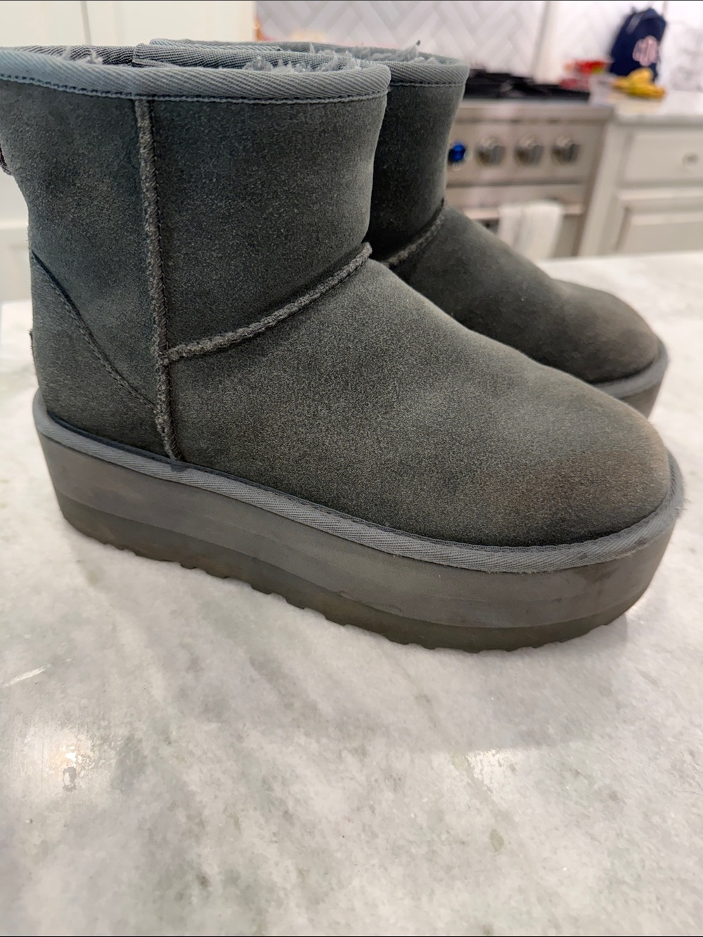 UGG Gray Short Suede Platform Booties